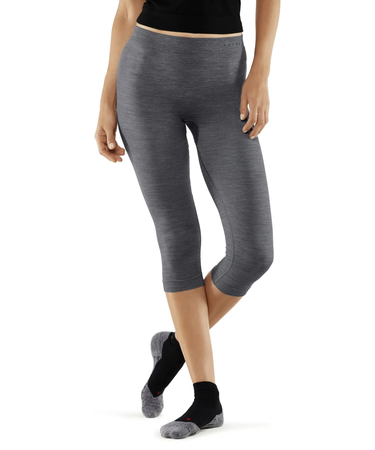 FALKE Women's Wool-Tech Light 3/4 W Ti Functional Yarn Quick Dry 1 Piece Base Layer Bottom, Grey Grey-Heather 3757, XL