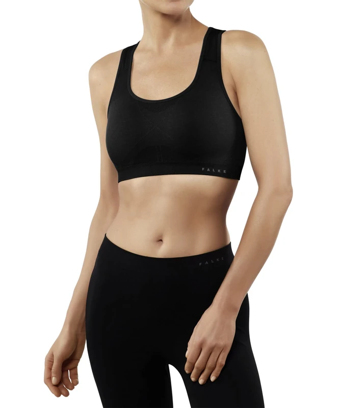 FALKE Women's Madison Low Support With Pads W Sb Functional Yarn For Low-Impact Activities 1 Piece Sports Bra, Black 3000, S