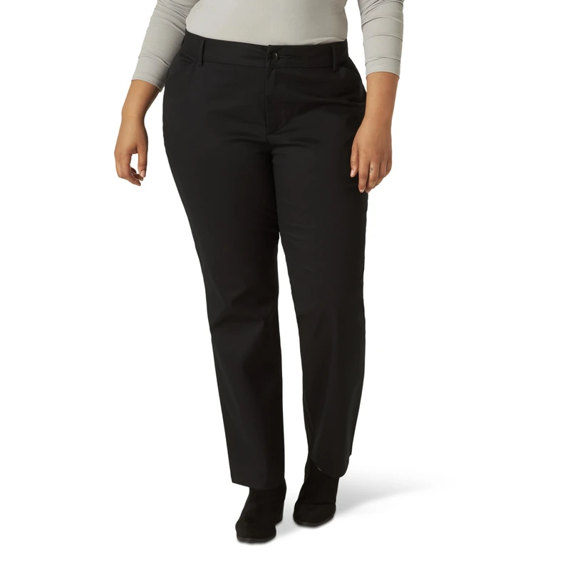 Lee Women's Plus Size Wrinkle Free Relaxed Fit Straight Leg Pant, Black, 20W Long