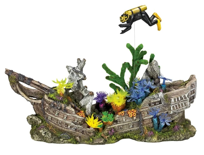 Nobby Aqua Ornaments 28649 Shipwreck with Diver with Pfl., 1310 g