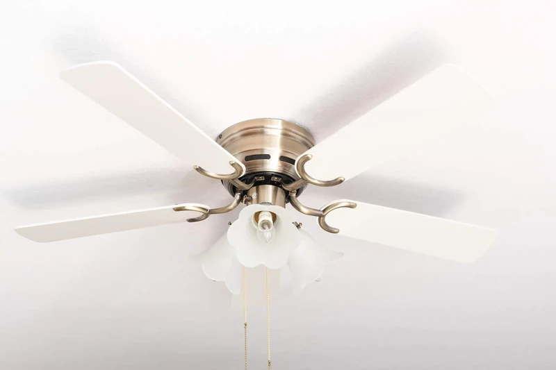Kisa Deluxe Ceiling Fan 105 cm Brass Antique Blade White / Maple Including Lighting and Pull Switch - Image 1