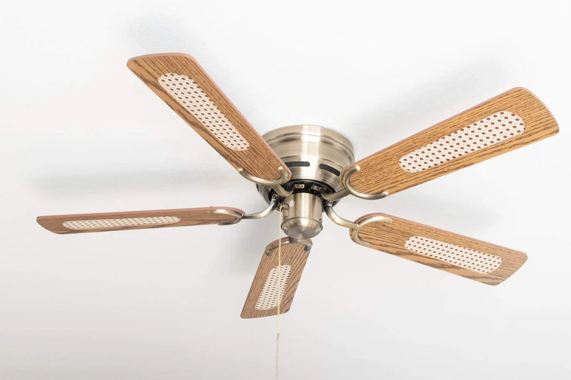 Ceiling fan Kisa Deluxe antique brass without light - wings oak / walnut including pull switch