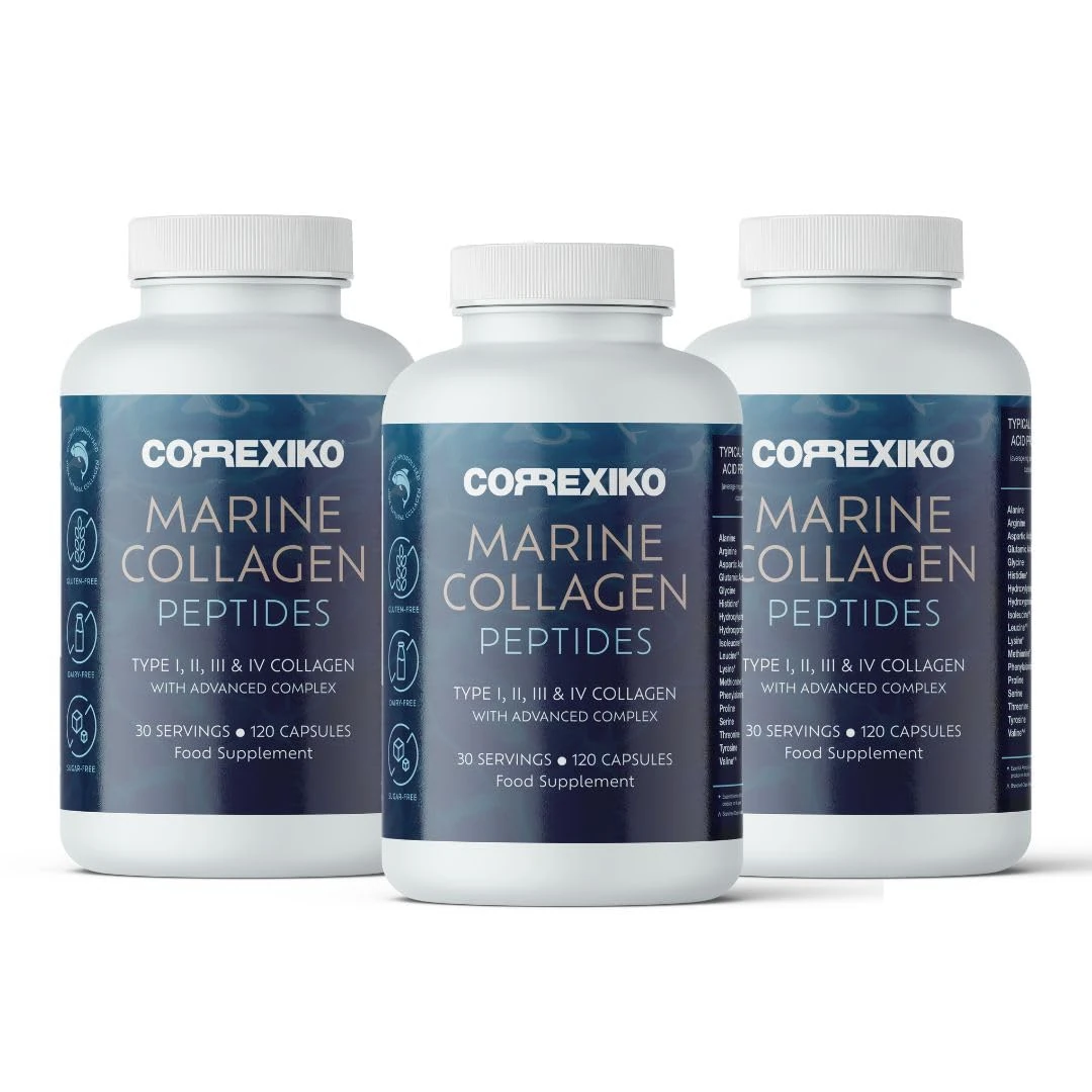 CORREXIKO Marine Collagen Supplement Tablets - 2000mg Hydrolysed Collagen Peptides per Serving with Added Hyaluronic Acid, Vitamin C & Minerals - for Hair, Skin & Nails - 360 Capsules 3 Month Supply