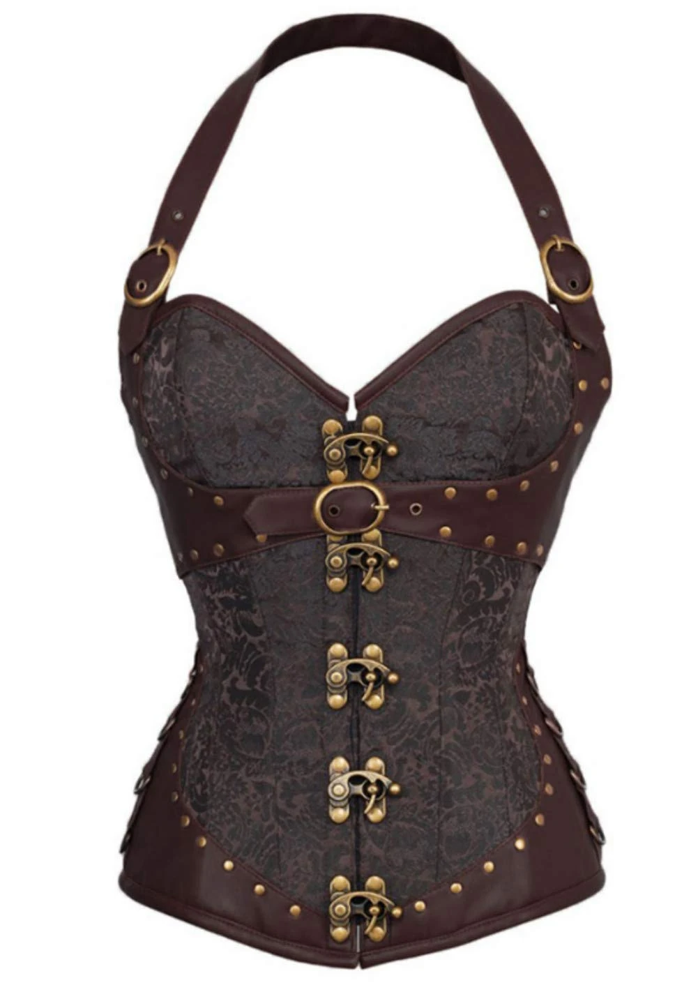 KUOSE Women's Faux leather Gothic Steampunk Basque Bustier Shapewear Spiral Steel Boned Corset Top