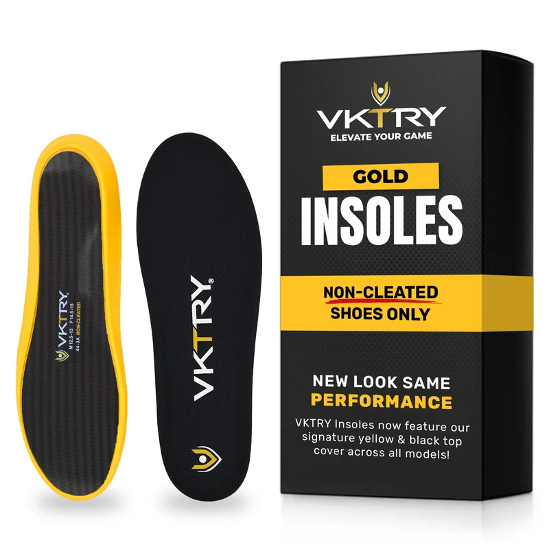 VKTRY Performance Insoles - Gold VKs - Carbon Fiber Shock Absorbing Sport Shoe Insoles for Pro Running, Basketball, Athletics - Improved Explosiveness, Injury Protection and Recovery, Weight <120 Lbs,