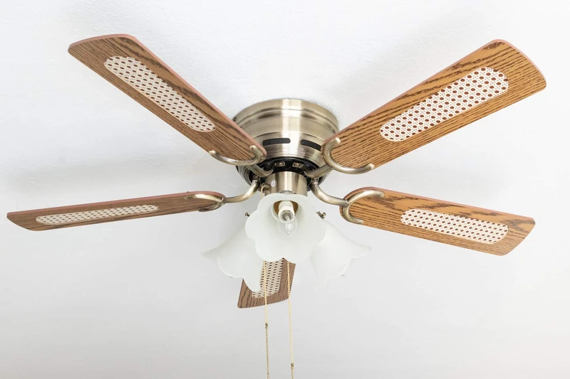 Kisa Deluxe Ceiling Fan 105 cm Brass Antique Wing Oak / Walnut Including Lighting and Pull Switch