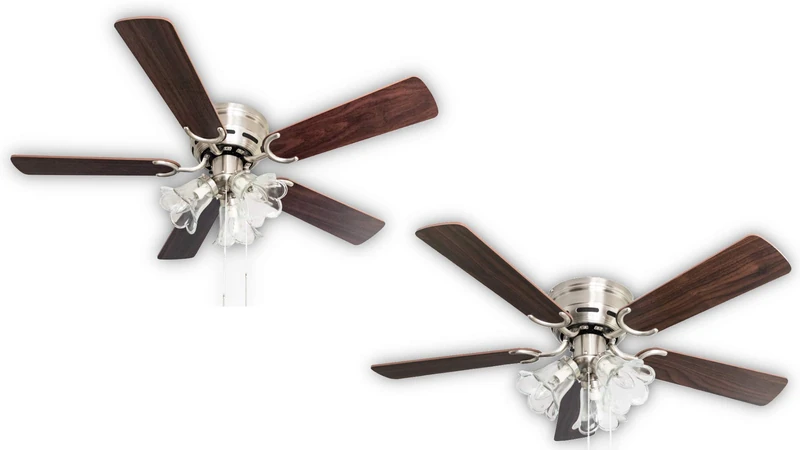 Kisa Deluxe Ceiling Fan 105 cm Brushed Nickel Blade Rosewood / Dark Walnut Including Lighting and Pull Switch