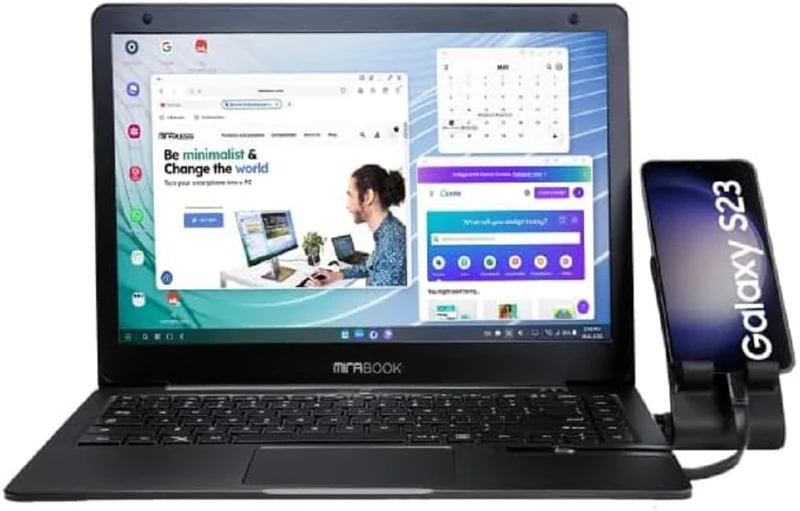 Mirabook 13 Inch Midnight Black (AZERTY Français) 45W Power Adapter (FR) USB-C Quick Charge, HDMI Output, 3.5 mm Audio Jack, 2X USB A 3.0, SD Reader...