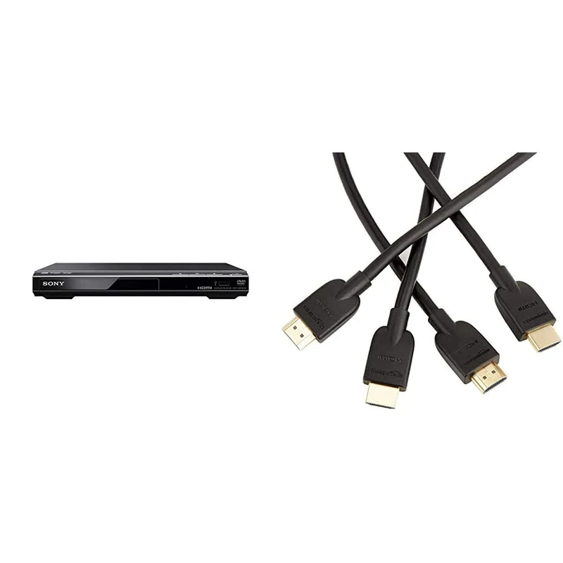 Sony DVPSR760H DVD Upgrade Player (HDMI, 1080 Pixel Upscaling, USB Connectivity) & Amazon Basics High-Speed 4K, Ultra HD, HDMI 2.0 Cable - 3m / 10 Feet (2-Pack) (Latest Standard) Supports Ethernet