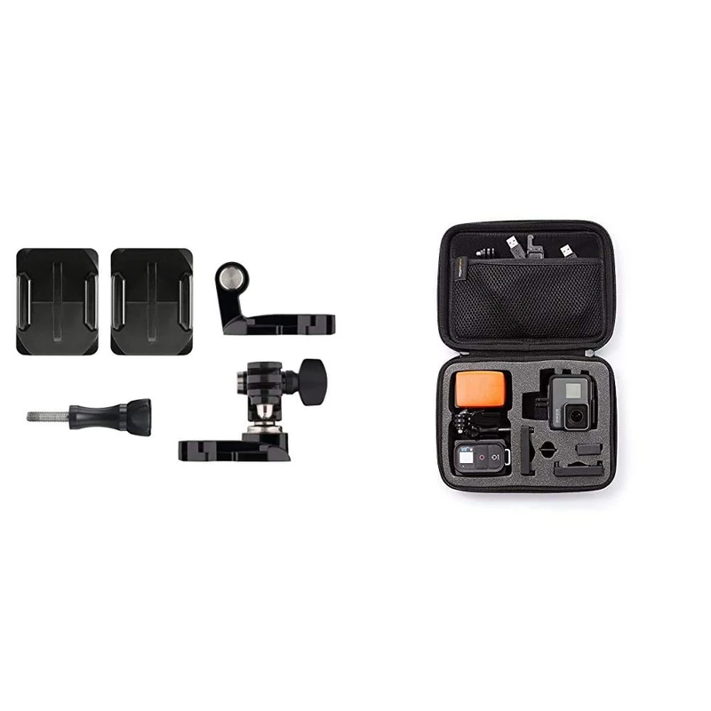 GoPro Helmet Front and Side Mount Camera, Black & Amazon Basics GoPro Carrying Case - Small