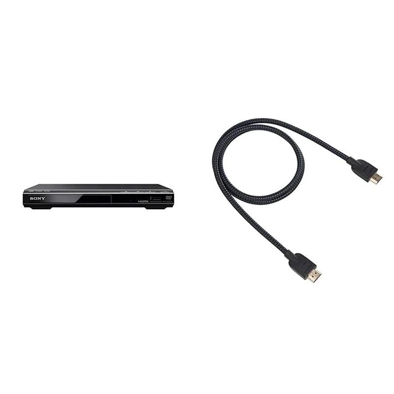 Sony DVPSR760H DVD Upgrade Player (HDMI, 1080 Pixel Upscaling, USB Connectivity) & Amazon Basics Braided HDMI Cable - 0.9 m