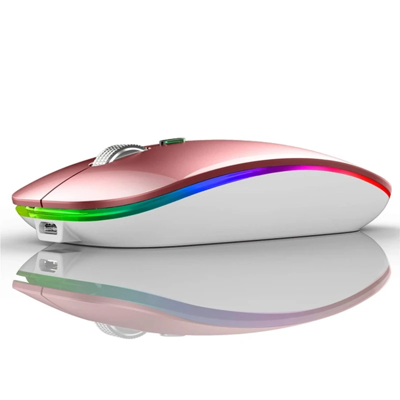 Uiosmuph Bluetooth Mouse, 2.4G & Bluetooth Wireless Mouse for Laptop, Slim Rechargeable Mice Ergonomic Portable Optical Mouse for Notebook/PC/Computer/MacOS/Android (Rose Gold)