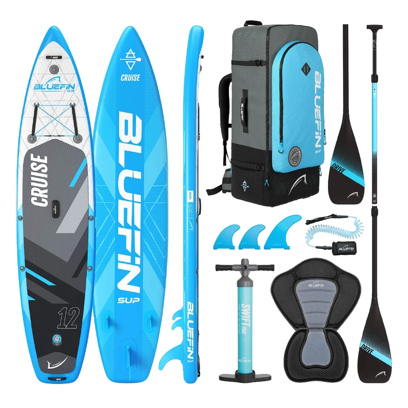 Bluefin Cruise 12 Inflatable Paddle Board| Adult SUP board| Bluefin Cruise 12 SUP| Portable & Travel Safe | Paddleboard Package| Kayak Convertible | Paddle Board Accessories included