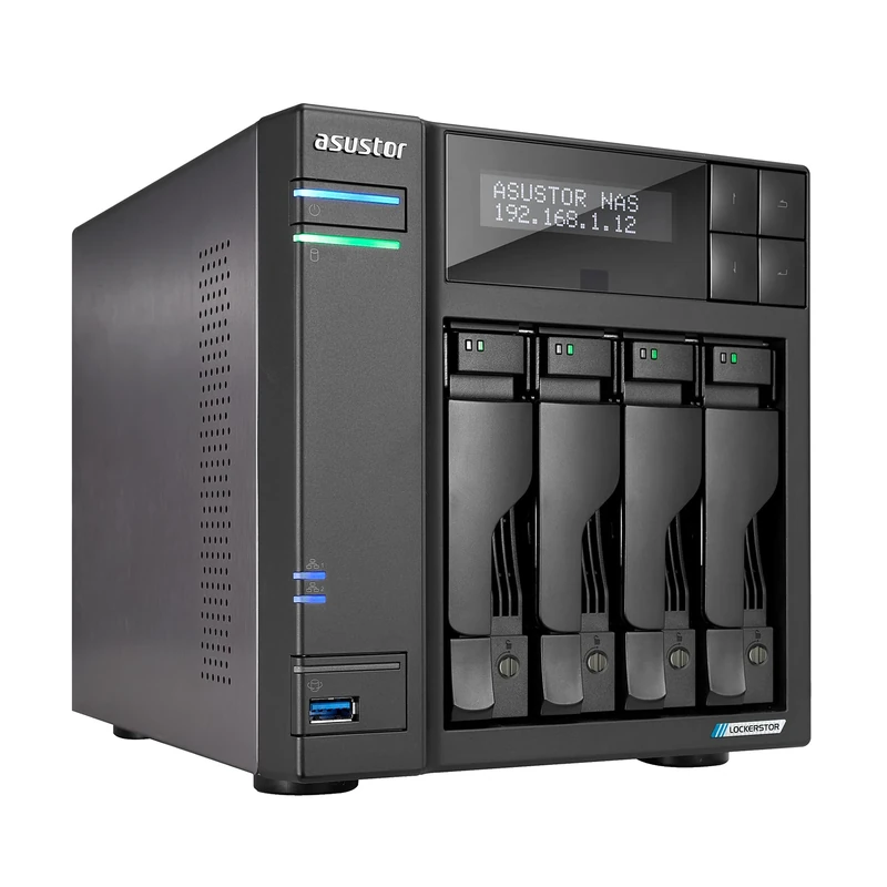 Asustor Lockerstor 4 AS6604T - 4 Bay NAS, Quad-Core 2.0GHz CPU, 2 2.5GbE Ports, 4GB RAM DDR4, 2 M.2 SSD Slots Network Attached Storage (Diskless)