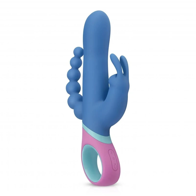 PMV20 Double Rabbit Vibrator Vice – Powerful Vibrator for Women with Anal Beads - Sex Toys for Women with Anal, Vaginal and Clitoral Stimulation – Blue/Pink - Image 1