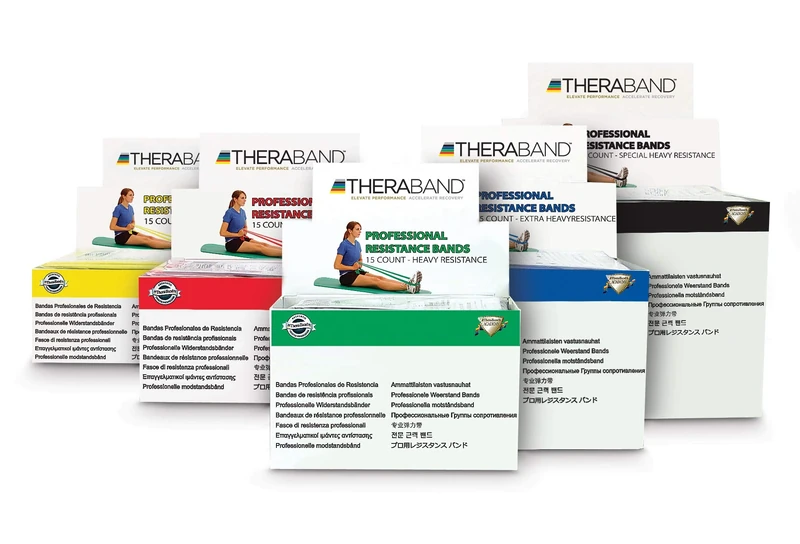 THERABAND Resistance Band Latex Roll – Stretch Bands for Exercise & Professional Physio, Exercise Band for Rehab, Pilates, Training & Mobility Recovery – 5 Ft Roll (15 Pack), Medium, Level 2 – Red