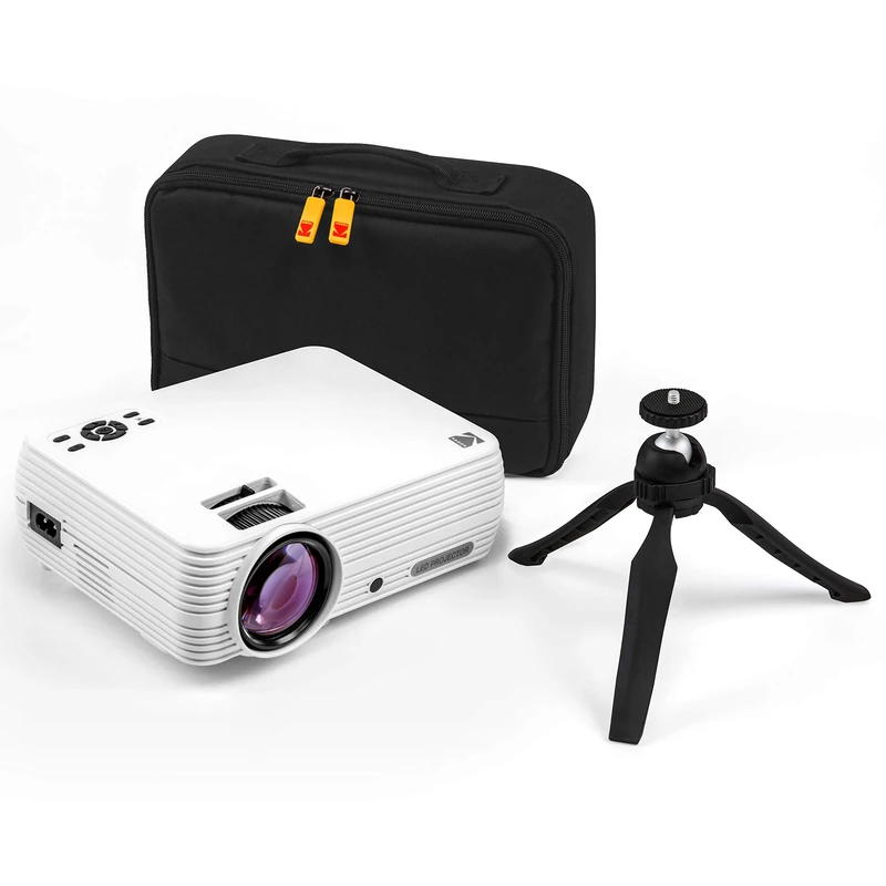 KODAK FLIK X7 Home Projector (Max 1080p HD) with Tripod, & Case Included | Compact, Projects Up to 150” with 720p Native Resolution & 30,000 Hour, Lumen LED Lamp| AV, VGA, HDMI & USB Compatible White