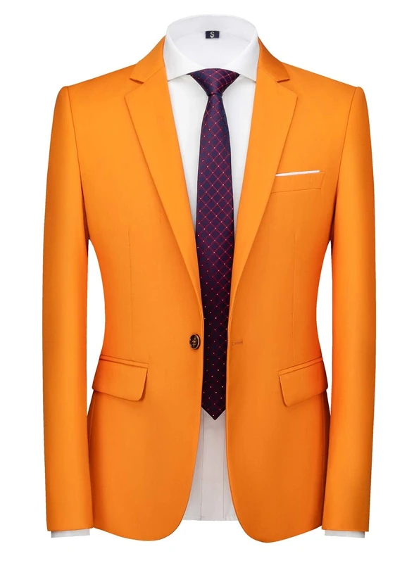 Mens Blazer Slim Fit Sport Coats 26 Colors Suit Jacket for Daily Business and Prom Party, Orange, 44
