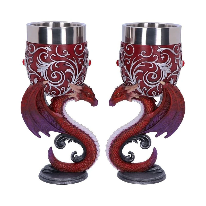 Nemesis Now Devotion Twin Dragon Heart Set of Two Goblets, Red, 18.5cm, B5190R0