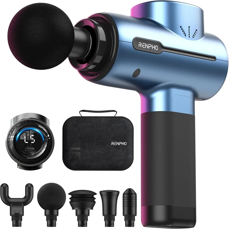 Massage Gun, RENPHO Powerful Message Gun Percussion Muscle Massage Gun Massager with 2500 mAh Battery and Type-C Charging for Muscle Massage Relax, Blue