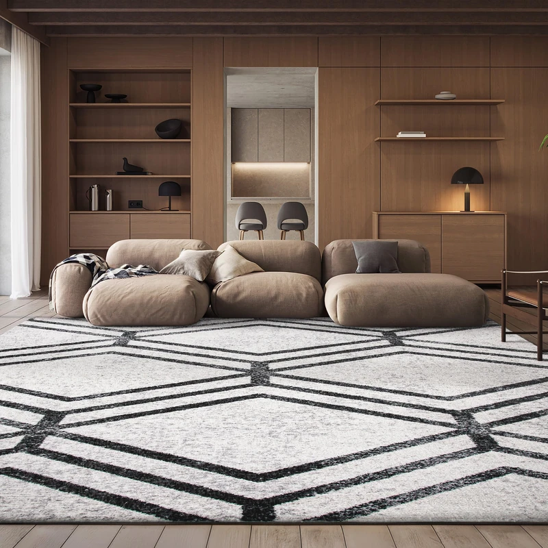 Safavieh Geometric Rug for Living Room, Dining Room, Bedroom - Adirondack Collection, Short Pile, in Ivory and Charcoal, 183 X 274 cm - Image 1