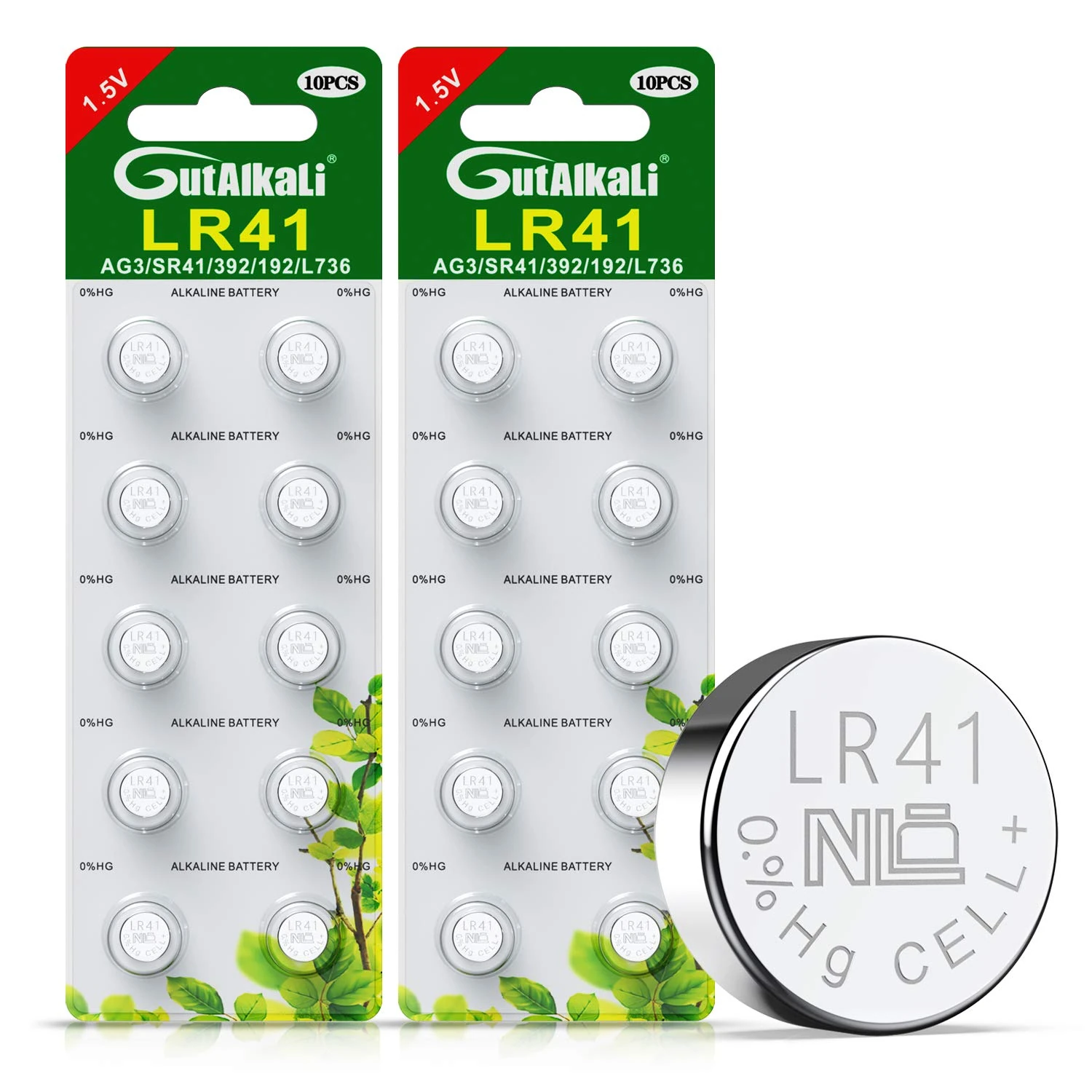 GutAlkaLi LR41 Battery Pack of 20 – 1.5V AG3 Batteries for Watches, Hearing Aids, Glucometer, Key Fobs and Small Electronics – Silver Oxide Chemistry Provides Stable Voltage and Long Lifespan