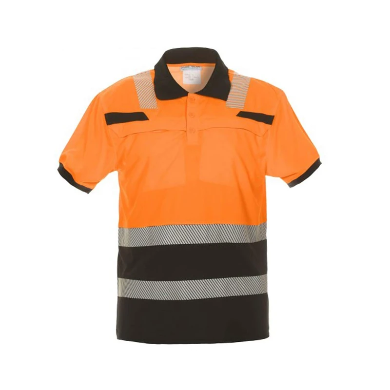 Hydrowear 040445OB-XS Thorne Trendy High Visible Line Polo Shirt, Hi-Vis Orange/Black, Size XS
