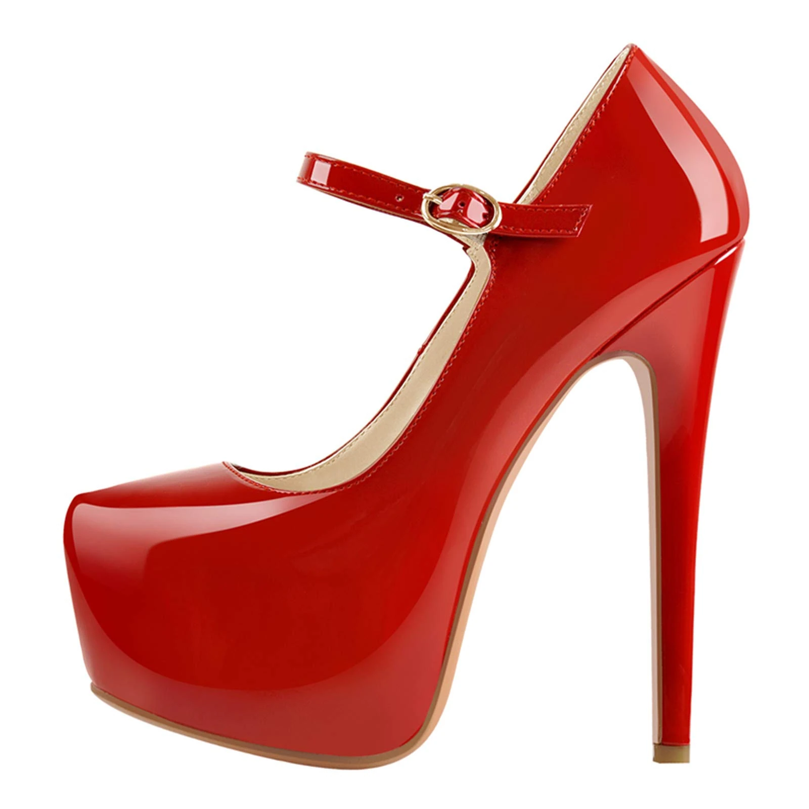MissHeel Women's Mary Jane Shoes for Women Buckle Strappy Stiletto High Heel Court Shoes Wedding Dress Crimson Size 11