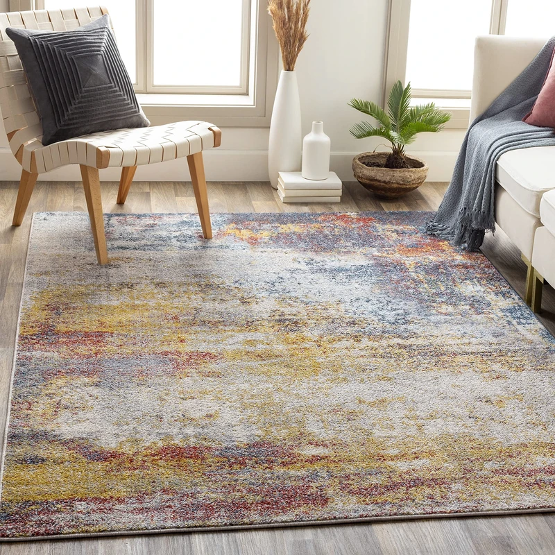 Livabliss Sarasota Abstract Rug - Area Rugs Living Room 200x274 cm, Dining Room, Lounge, Kitchen, Bedroom - Modern Marble Large Rug, Soft Luxurious Easy Care Medium Pile, Blue, Mustard and Rust