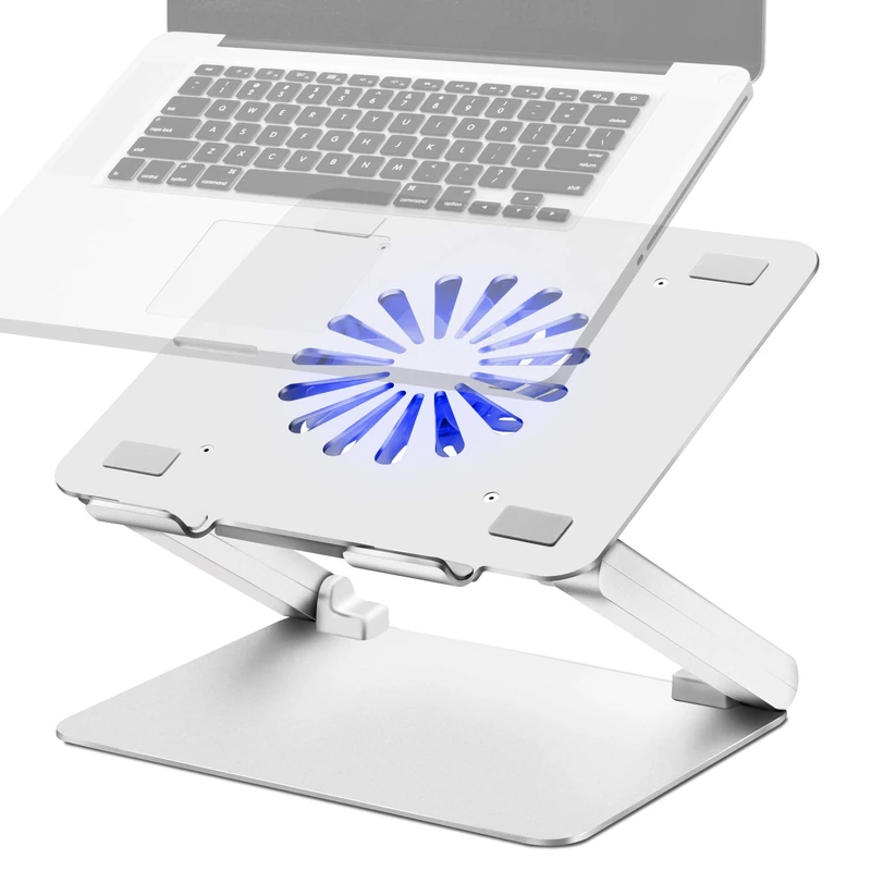 Soundance Laptop Stand Adjustable Laptop Cooling Pad with Fan USB 3.0 Hub Compatible with 10 to 17.3 Inches Notebook Computer, Ergonomic Computer Riser for Desk, Aluminum Silver LS2
