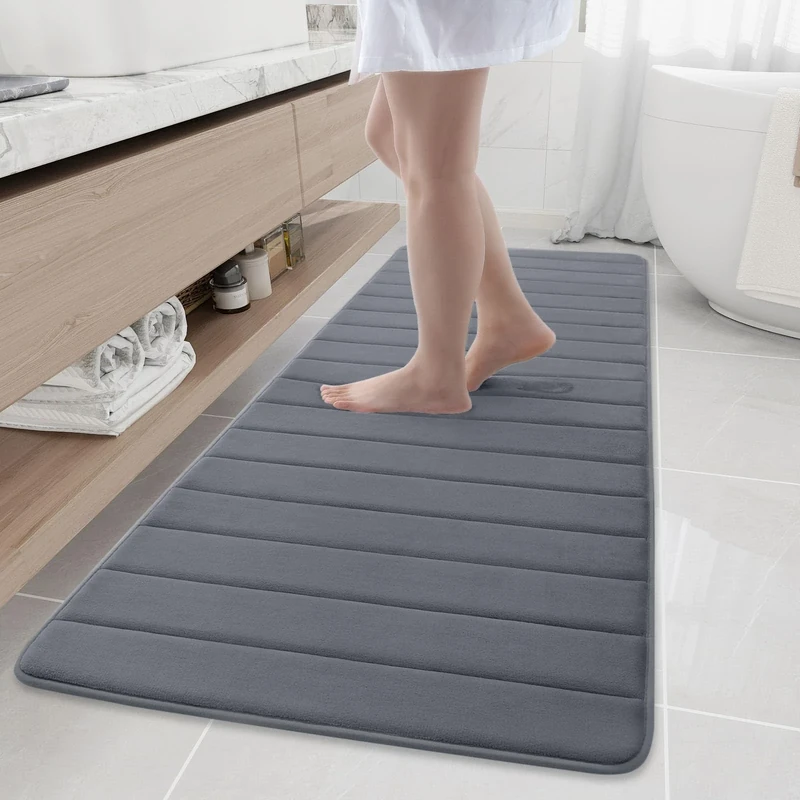 Buganda Memory Foam Soft Bath Mats - Non Slip Absorbent Bathroom Rugs Extra Large Size Runner Long Mat for Kitchen Bathroom Floors 24" x 70", Dark Grey