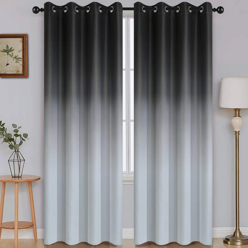 SimpleHome Ombre Blackout Curtains Gradient Black to Grey White Light Blocking Thermal Insulated Eyelet Curtains for Bedroom Living Room 2 Panels 51" x 85" Drop