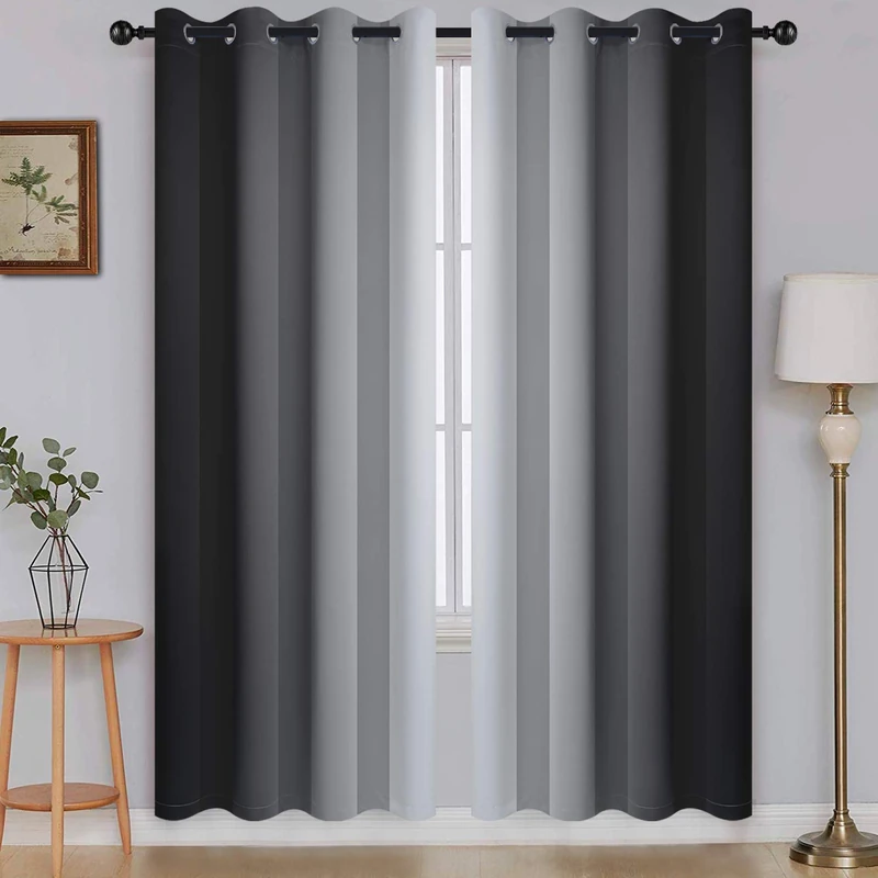 SimpleHome Ombre Room Darkening Curtains for Living Room, Light Blocking Gradient Black to Grey White Thick Thermal Insulated Grommet Window Curtains/Drapes for Bedroom, 2 Panels, 52x72 inches Length