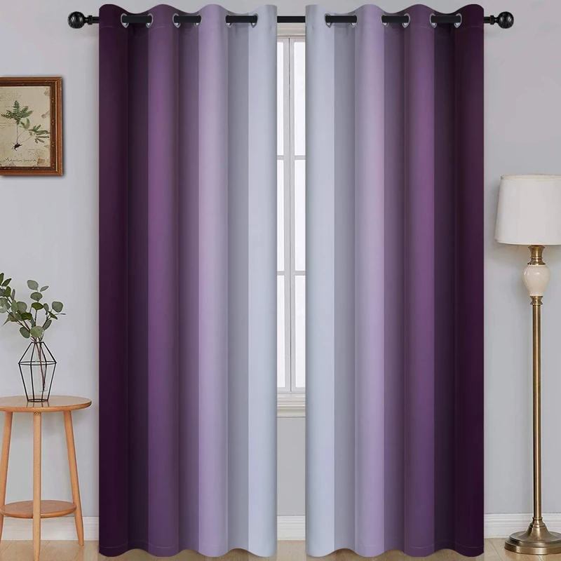 SimpleHome Ombre Room Darkening Curtains for Bedroom, Gradient Purple to Grey White Light Blocking Thermal Insulated Grommet Window Curtains/Drapes for Living Room,2 Panels, 52x84 inches Length