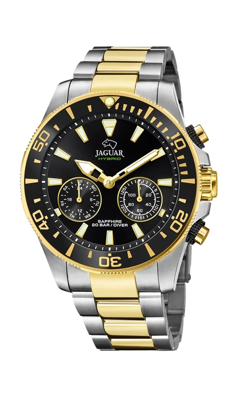 JAGUAR Watch Model J889/2 from The Connected Collection, 45.7 mm Black case with Two-Tone Steel Strap for Men, one Size, Bracelet