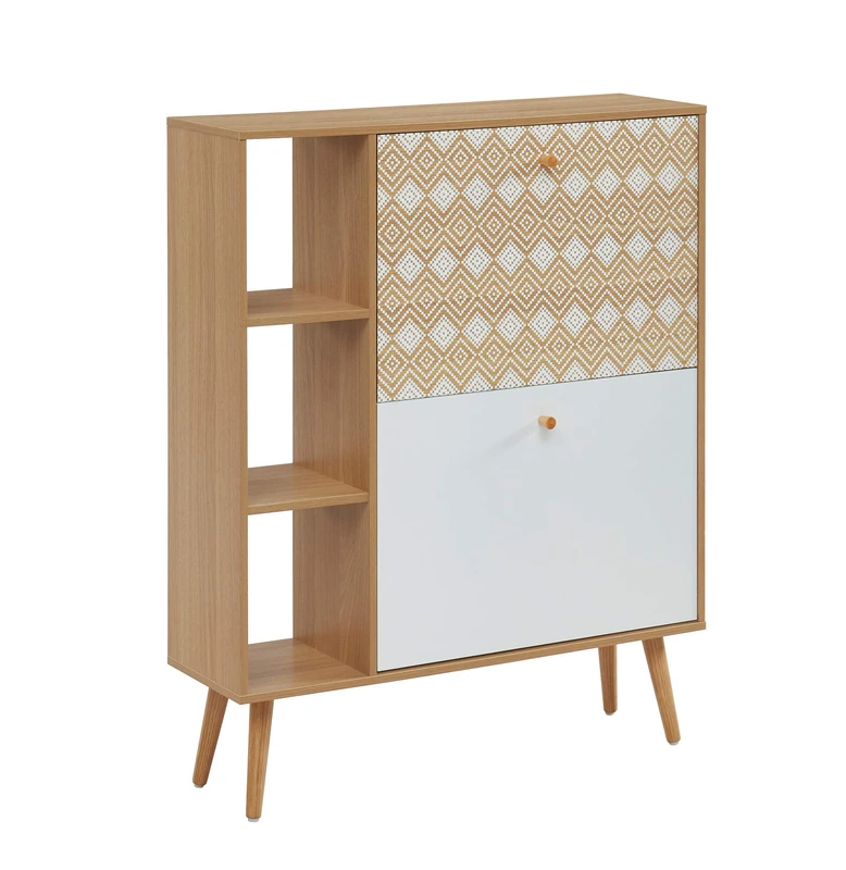 BAÏTA LEIKA Shoe Cabinet, White and Oak, 80 x 23.5 x 97.5 cm