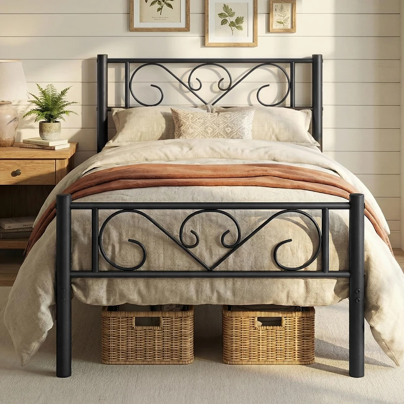 VASAGLE Single Bed Frame, Metal Bed Frame, Fits 90 x 190 cm Mattress, Easy Assembly, for Small Spaces, Guest Room, Black RMB061B01