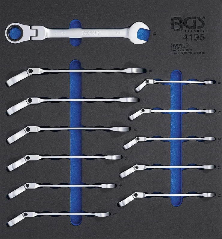 BGS 4195 | Tool Tray 2/3: Ratchet Combination Wrench Set | adjustable | 8 - 19 mm | 12 pcs.