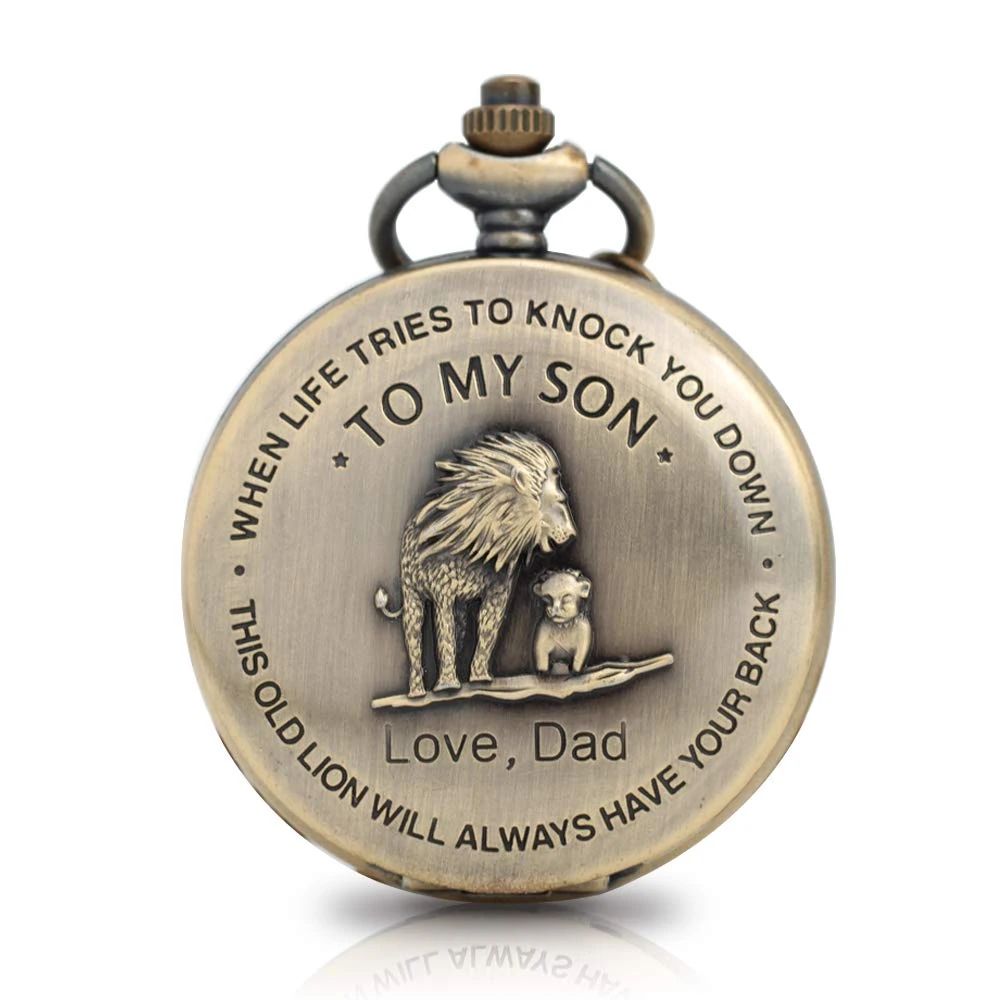Yalloover to My Son Pocket Watch Lion Pattern Engraved Pocket Watch for Son Gifts