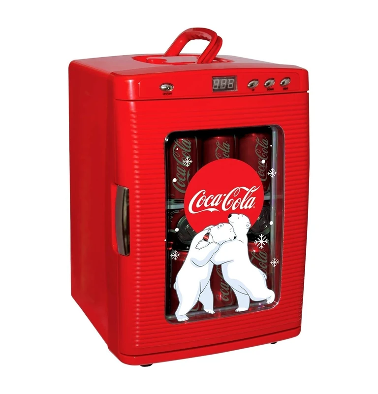Coca Cola Mini Fridge For Bedrooms 25L Cool Box 28 Can Table Top Fridge 12V Portable Cooler Warmer Coke Bar Mini Fridges Display Window LED Light Ideal Home Office Drinks RV Camping Car Travel Red