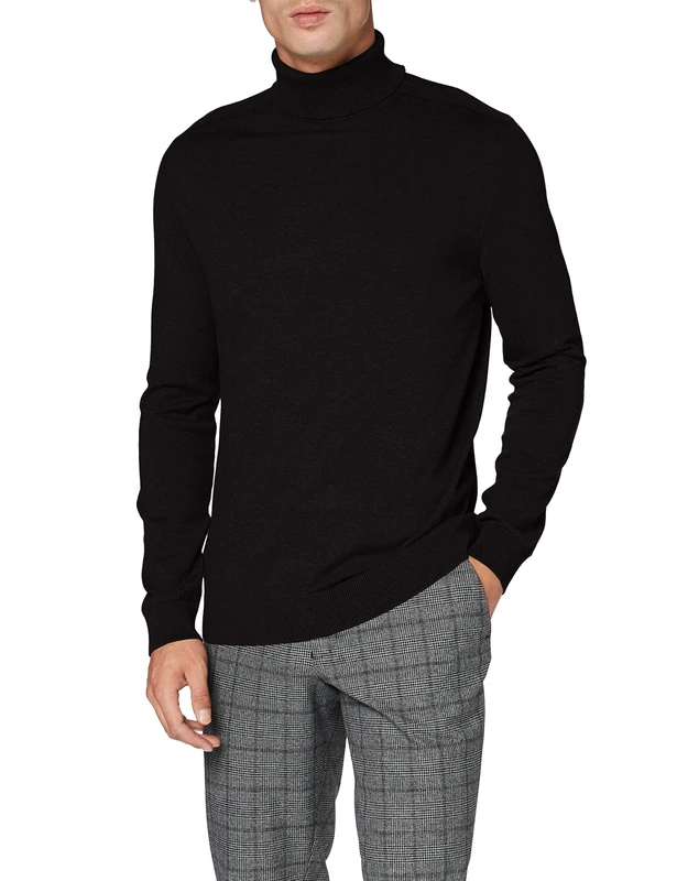 SELECTED HOMME Male Long Sleeve Turtleneck Sweater, black, S
