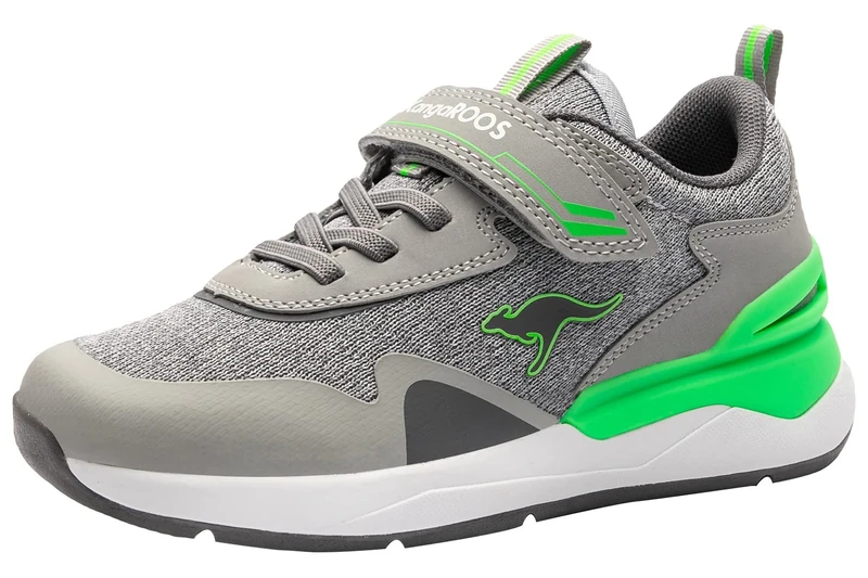 KangaROOS KD-Gym EV Children's Trainers, Vapor Grey Neon Green 2198, 13 UK