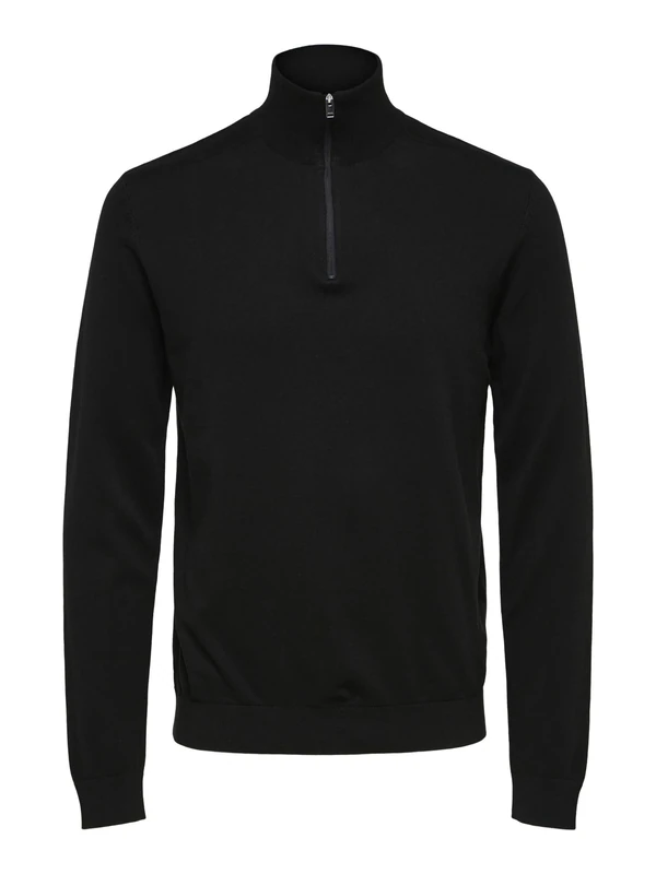 SELECTED HOMME Male Knitted Jumper Half Zip, Black, XXL