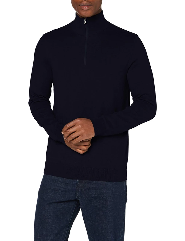 SELECTED HOMME Men's Cardigan Half Zip, Navy Blazer/Detail: Melange, L - Image 1