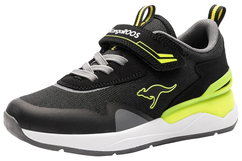 KangaROOS Kd-Gym EV Sneaker, Jet Black Neon Yellow, 1.5 UK