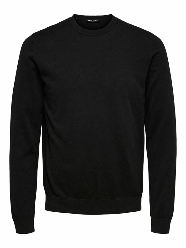 SELECTED HOMME Men's Slhberg Crew Neck B Noos Sweatshirt, Black, M - Image 1