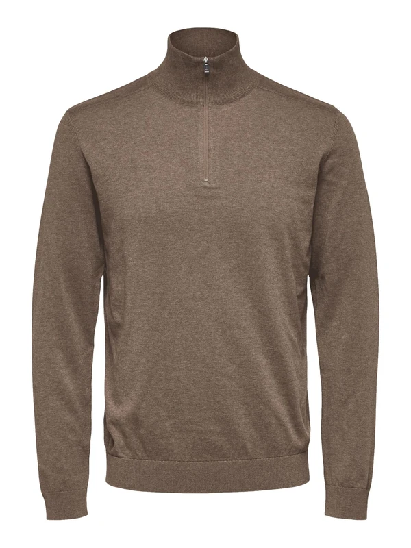 SELECTED HOMME Slhberg Men's Half Zip Cardigan B Noos Pullover, Teak/Detail: Melange, M