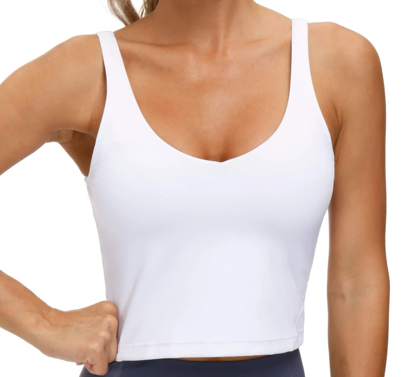 THE GYM PEOPLE Womens' Sports Bra Longline Wirefree Padded with Medium Support White