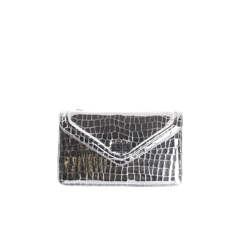 L’Intervalle Women's Amandine Tote Bag, Silver Croco, Mediano