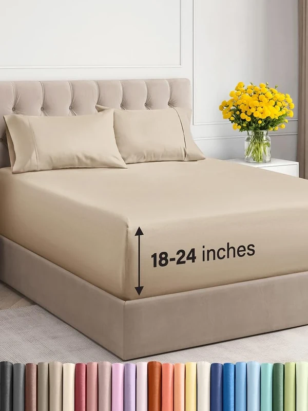 Extra Deep Pocket Twin Sheets - 4 Piece Sheet Set - Easily Fits Extra Deep Mattresses